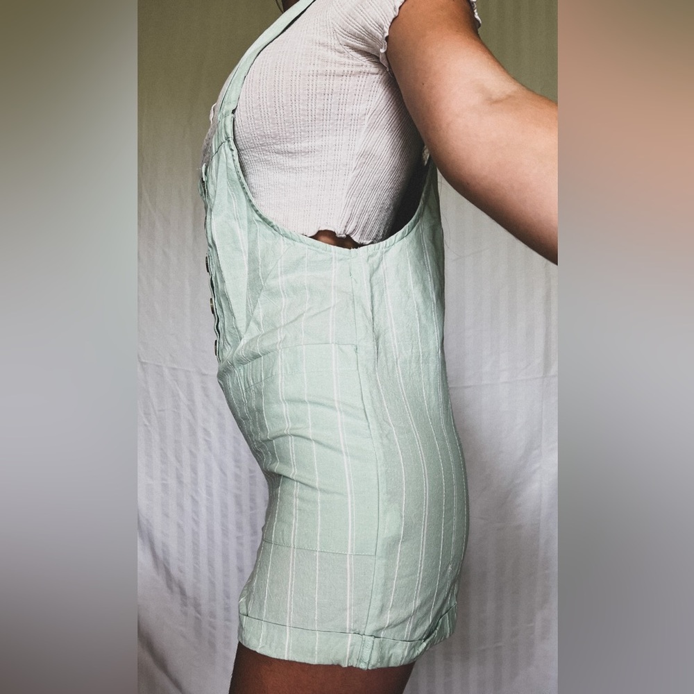 O’Neil turquoise striped overalls